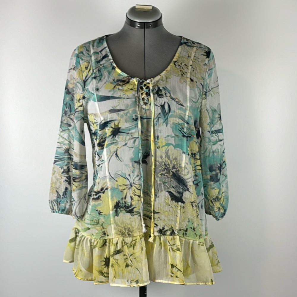 STYLE & CO.™️ Women's Size M Floral 3/4 Sleeve Sheer Blouse